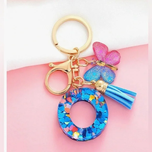 Fashion Alphabet Initial Letter Keychain Tassel Butterfly Pendant “O”Purse Decor - Picture 3 of 4